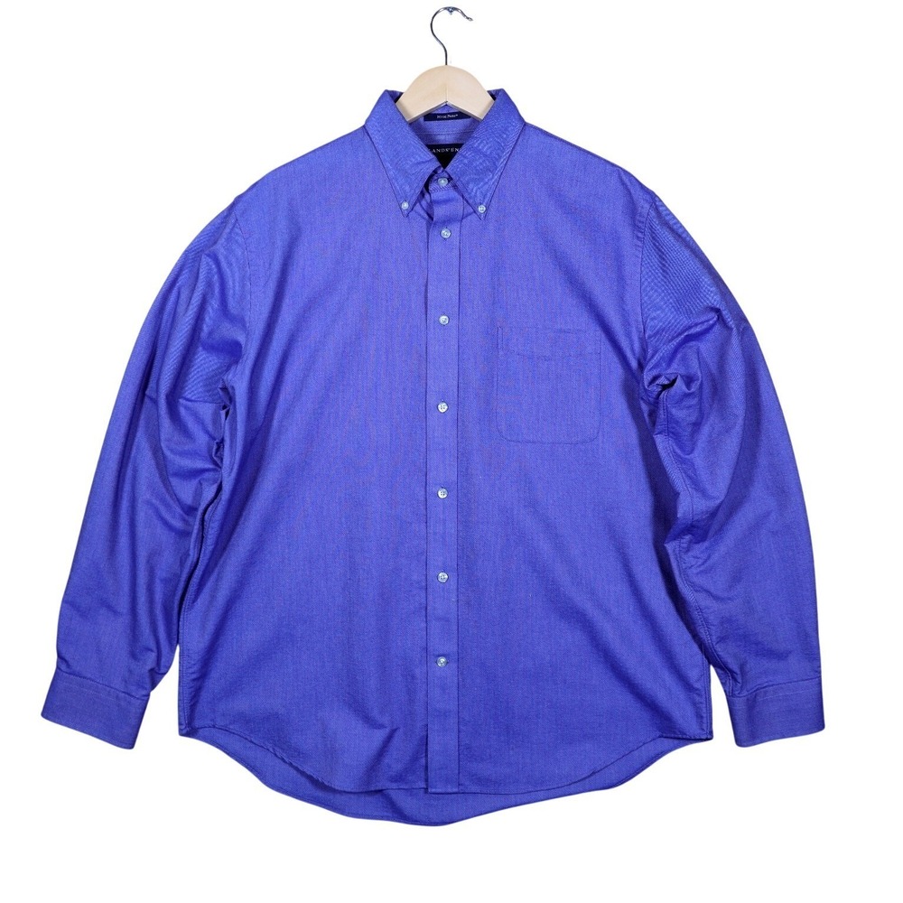 Lands End Hyde Park Mens Long Sleeve Button Down Shirt Blue Size L - Picture 1 of 8